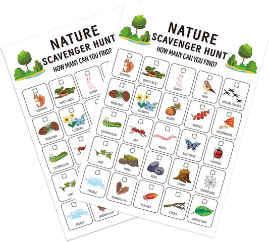Nature Scavenger Hunt, Camping Games Travel Activities, Outdoor Scavenger Hunts Road Trip Game Cards -NHG01