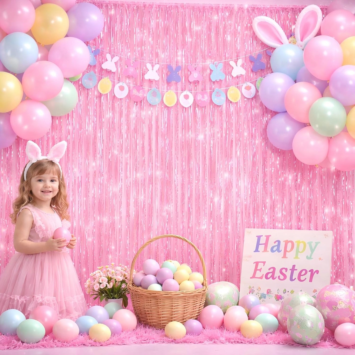 Happy Mothers Day Decorations Melsan 3 Pack 3.2 x 8.2 ft Pinkish Purple Tinsel Fringe Curtain Backdrop, Sparkling Metallic Party Decorations for Girls Birthday, Bachelorette, Wedding, Photo Booth