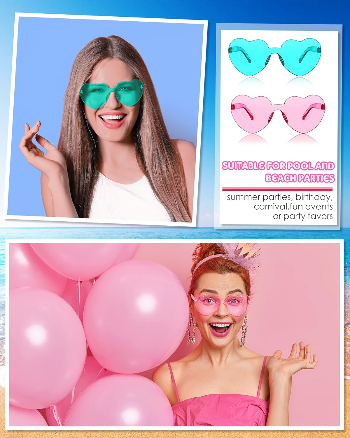 Frienda 8 Pairs Heart Shaped Sunglasses for Women Rimless Heart Glasses Candy Color Sunglasses for Party Favor