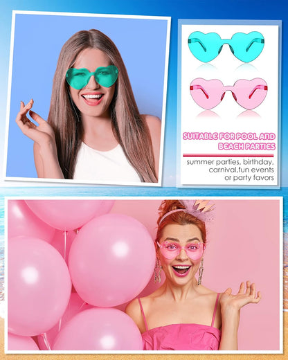 Frienda 8 Pairs Heart Shaped Sunglasses for Women Rimless Heart Glasses Candy Color Sunglasses for Party Favor