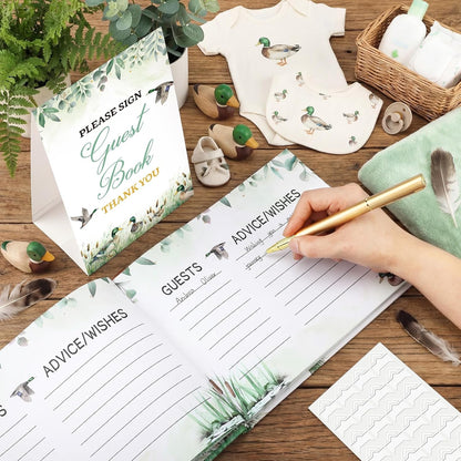 Fuyoooo 27 Pcs Safari Animal Baby Shower Guest Book Set Baby Shower Sign in Guest Floral Book Place Table Cards with Gold Pen Adhesive Photo Corner for Birthday Party