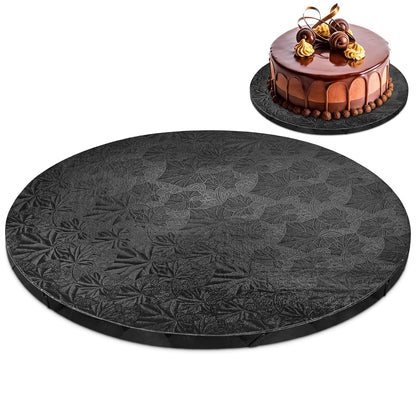 12 Inch Cake Drum, Black Cake Board for Picture-Ready Celebration Cakes, 1/2 Inch Thick Round Cardboard Base with Grease & Moisture Resistant Surface and Decorative Pattern for Parties and Weddings