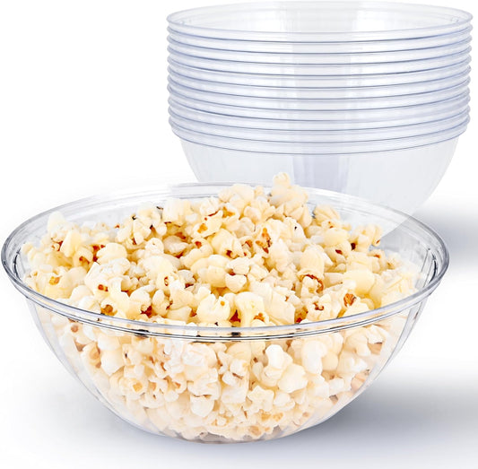 48 oz Clear Plastic Serving Bowls (12 Pack) Disposable Candy Dishes, Buffet Containers for Chips, Popcorn, Snacks, Mints, Salad Bar, Snack Bowl Parties, Office Desk, Bridal Shower, Party Supplies