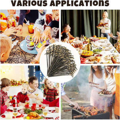 Meanplan 1000 Pcs Bamboo Cocktail Picks 4.72 Inch Bamboo Skewers Handmade Food Garnish Sticks with Looped Knot Fruit Toothpicks for Drinks Appetizer Cocktail Themed Party Snack(Green)