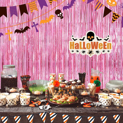 Black Fringe Curtain Party Streamers 2Pack 3.3x8.3 Ft Foil Fringe Backdrop Curtains for Birthday Wedding Bridal Baby Shower Halloween Decor Tinsel Streamers Black Party Decorations Door Streamers