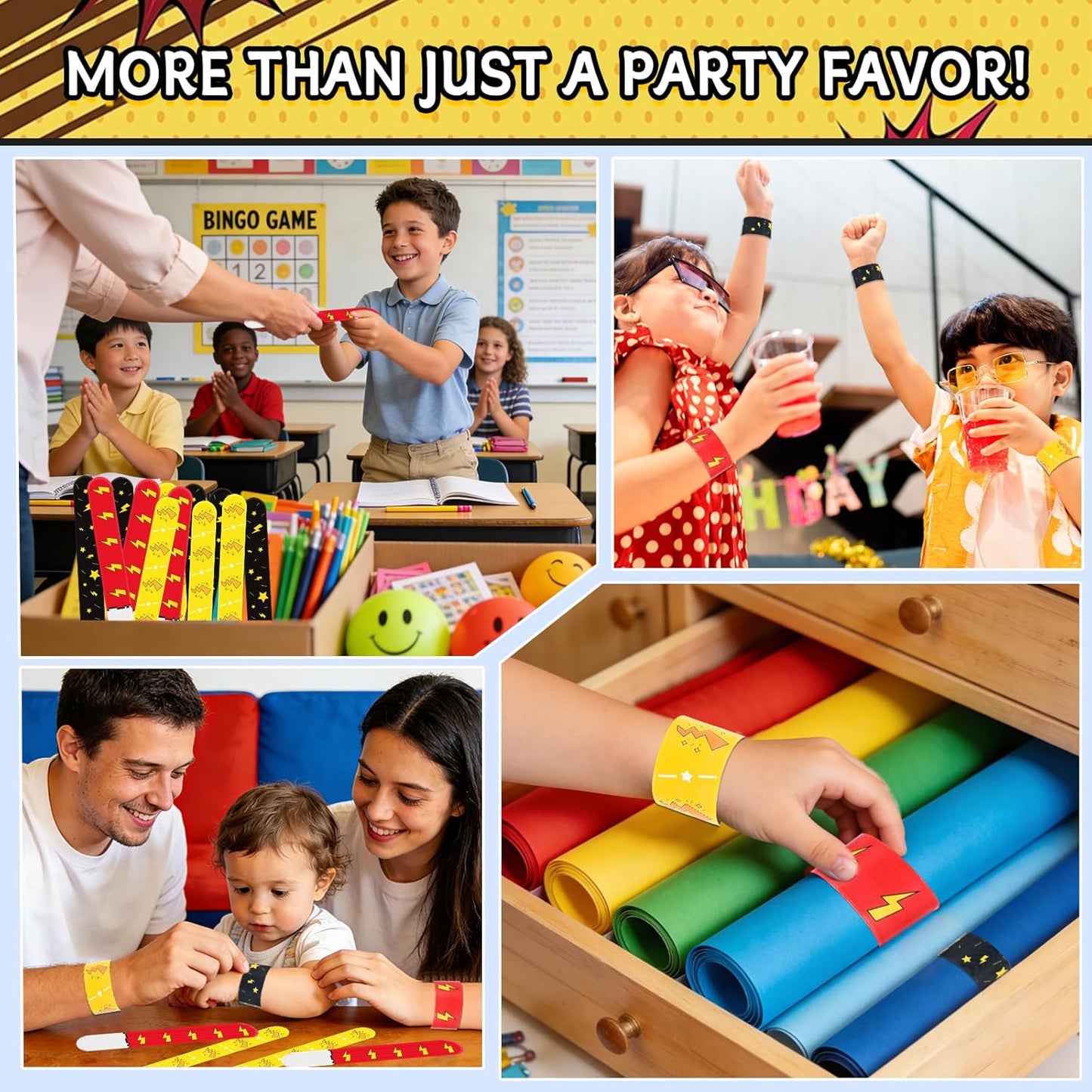 Cartoon Animation Slap Wristband, 24 Pack - Birthday Party Supplies, Cartoon Theme Bracelets Goodie Bag Fillers for Birthday & Theme Parties