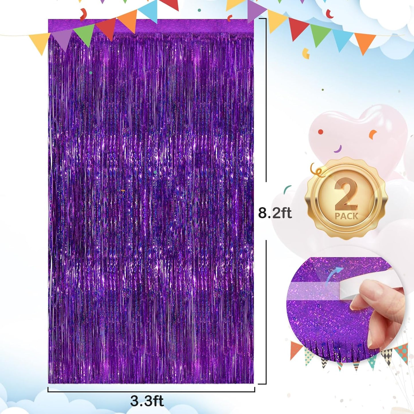 Black Fringe Curtain Party Streamers 2Pack 3.3x8.3 Ft Foil Fringe Backdrop Curtains for Birthday Wedding Bridal Baby Shower Halloween Decor Tinsel Streamers Black Party Decorations Door Streamers
