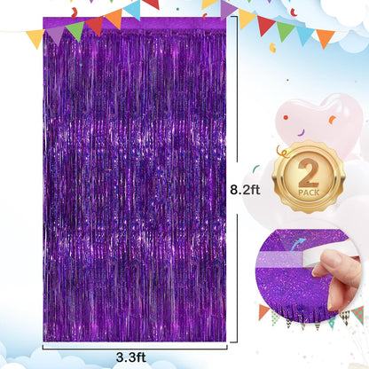 Black Fringe Curtain Party Streamers 2Pack 3.3x8.3 Ft Foil Fringe Backdrop Curtains for Birthday Wedding Bridal Baby Shower Halloween Decor Tinsel Streamers Black Party Decorations Door Streamers