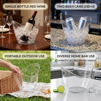 2 Pack 4L Clear Ice Bucket for Parties, Plastic Beverage Tub for Champagne Beer Wine, Mimosa Bar Supplies Drink Bucket for Cocktails & Events