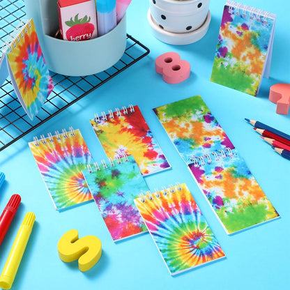 Nezyo 24 Pcs Mini Tie Dye Notebooks, Pocket Journal Notepads Little Spiral Note Pads Set Fun Coil Blank Small Notebook for Back to School Birthday Tie Dye Pastel Art Hippie Party Favors Supplies