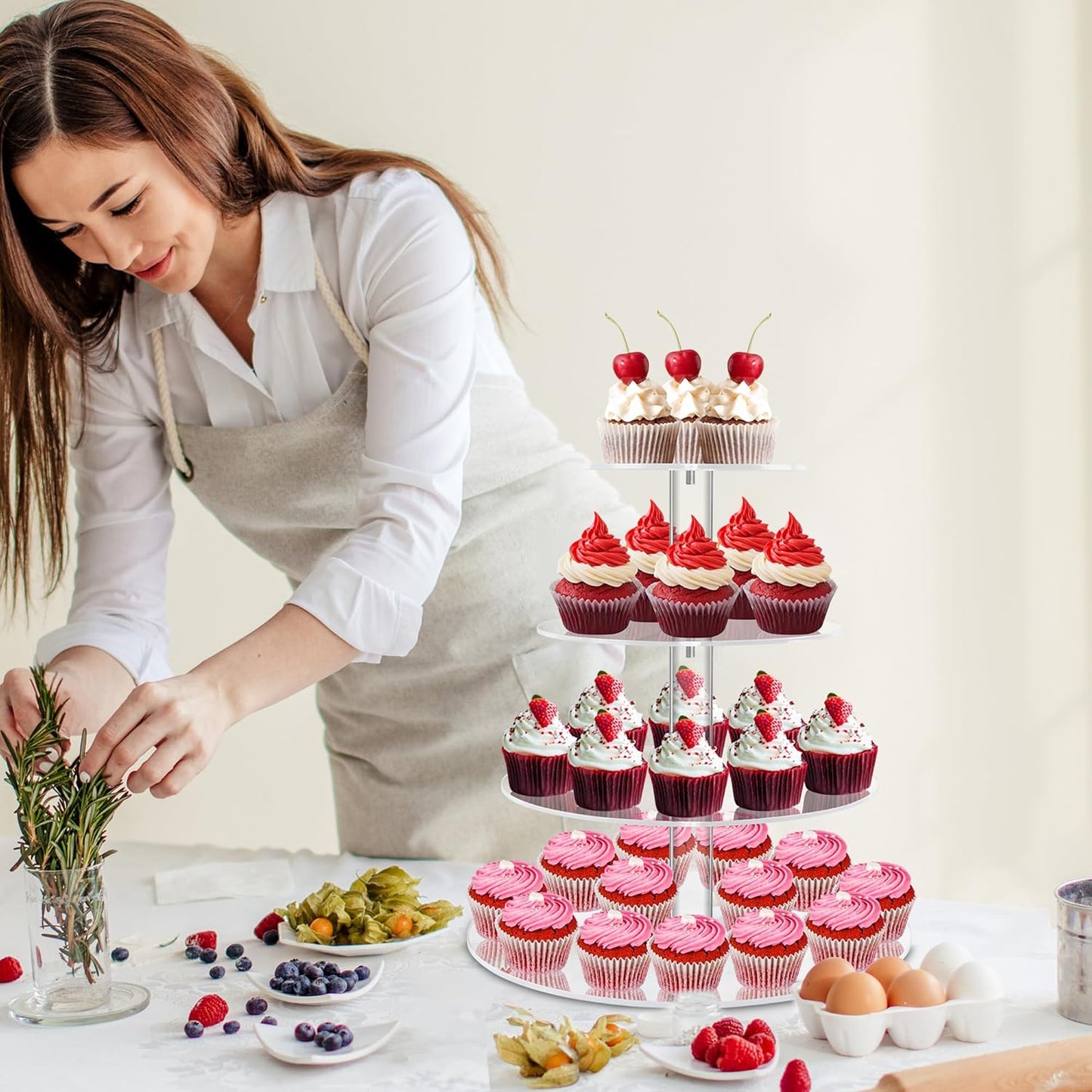 YestBuy Cupcake Stand, 6 Tier Large Cupcake Tower Display, Round Cupcake Holder, Acrylic Dessert Stand, Pastry Display Tree for Party, Wedding, Baby Shower