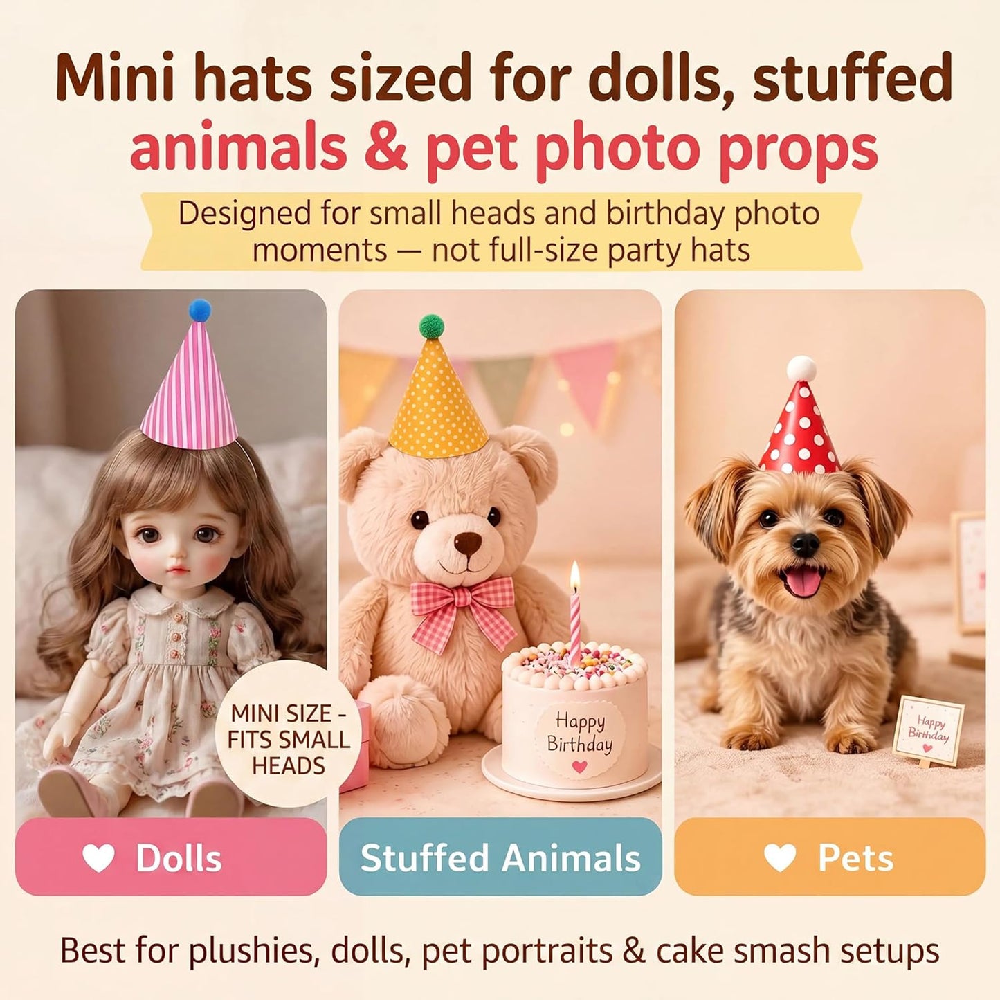 Vesil Mini Kids Birthday Party Hats, Assorted, DIY Assembly Required