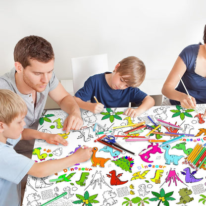 Giant Construction Party Coloring Tablecloth for Kids - Huge Construction Theme Table Cover Large Dump Truck Vehicle Painting Poster for Children Birthday Party Supplies 54x108 Inch