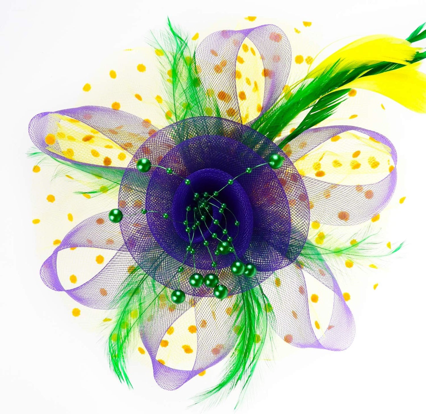 DRESHOW Fascinators Hat Flower Mesh Ribbons Feathers on a Headband and a Clip Tea Party Headwear for Girls and Women - Colors A