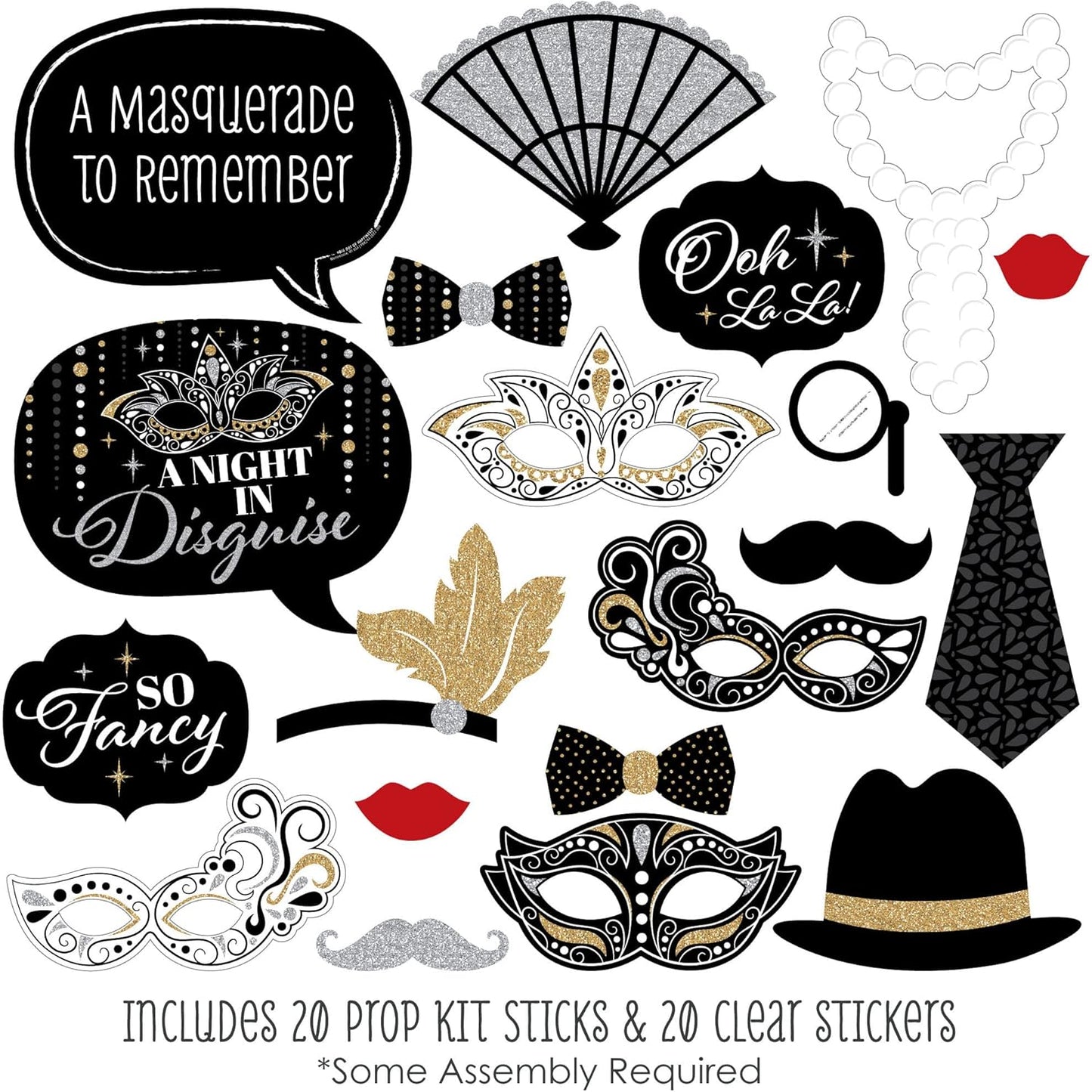 Big Dot of Happiness Prom - Photo Booth Props Kit, Dance Decorations, Photography Accessories, Party Decor- 20 Piece set