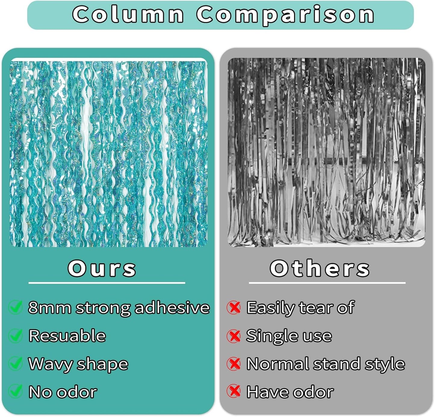 4 Pack Wavy Champagne Gold Metallic Tinsel Foil Fringe Curtains Backdrop - 3.3X6.6ft Foil Fringe Backdrop for Parties | Door Streamers for Birthday | Photo Booth Backdrops Party Decor