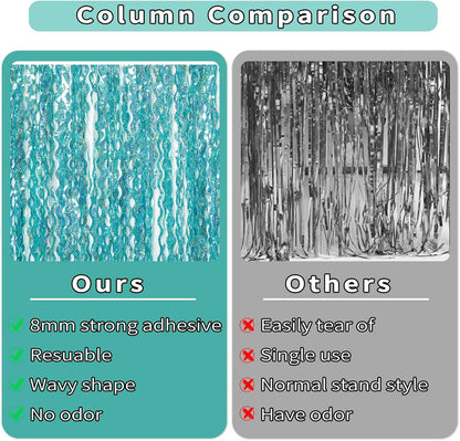 4 Pack Wavy Champagne Gold Metallic Tinsel Foil Fringe Curtains Backdrop - 3.3X6.6ft Foil Fringe Backdrop for Parties | Door Streamers for Birthday | Photo Booth Backdrops Party Decor
