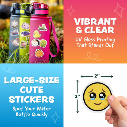 Cute Stickers for Kids - Kawaii Water Bottle Stickers for Teens - 108pc Sticker Pack - Waterproof Vinyl Stickers for Water Bottles, Scrapbook, Laptops, Etc.