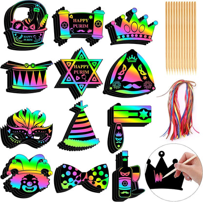 FEBSNOW Valentines Crafts for Kids, 48 PCS Heart Rainbow Magic Scratch Art Day Cards for Kids Classroom Scratch Paper Art for Valentines Day Gifts Party Favors witn Heart Stickers