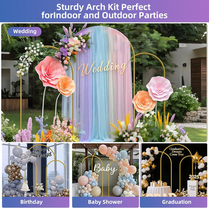 Hemmotop Metal Arch Backdrop Stand Set of 3, 6FT, 5FT, 4FT Party Arch Stands for Wedding, Birthday, Baby Shower, Bridal Shower - Balloon Arched Frame for Garden Decor, Gold Floral Arches, 3 Pieces