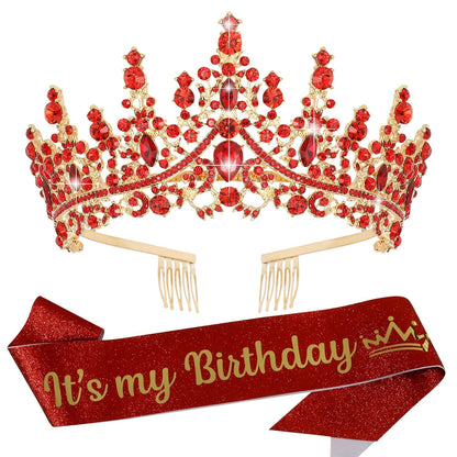 VELSCRUN Purple Crystal Birthday Tiara Crowns for Women Girls It's My Birthday Sash Queen Girls Princess Crown with Combs Happy Birth Party Decorations Mom Sisters Birth Gift Hair Accessories