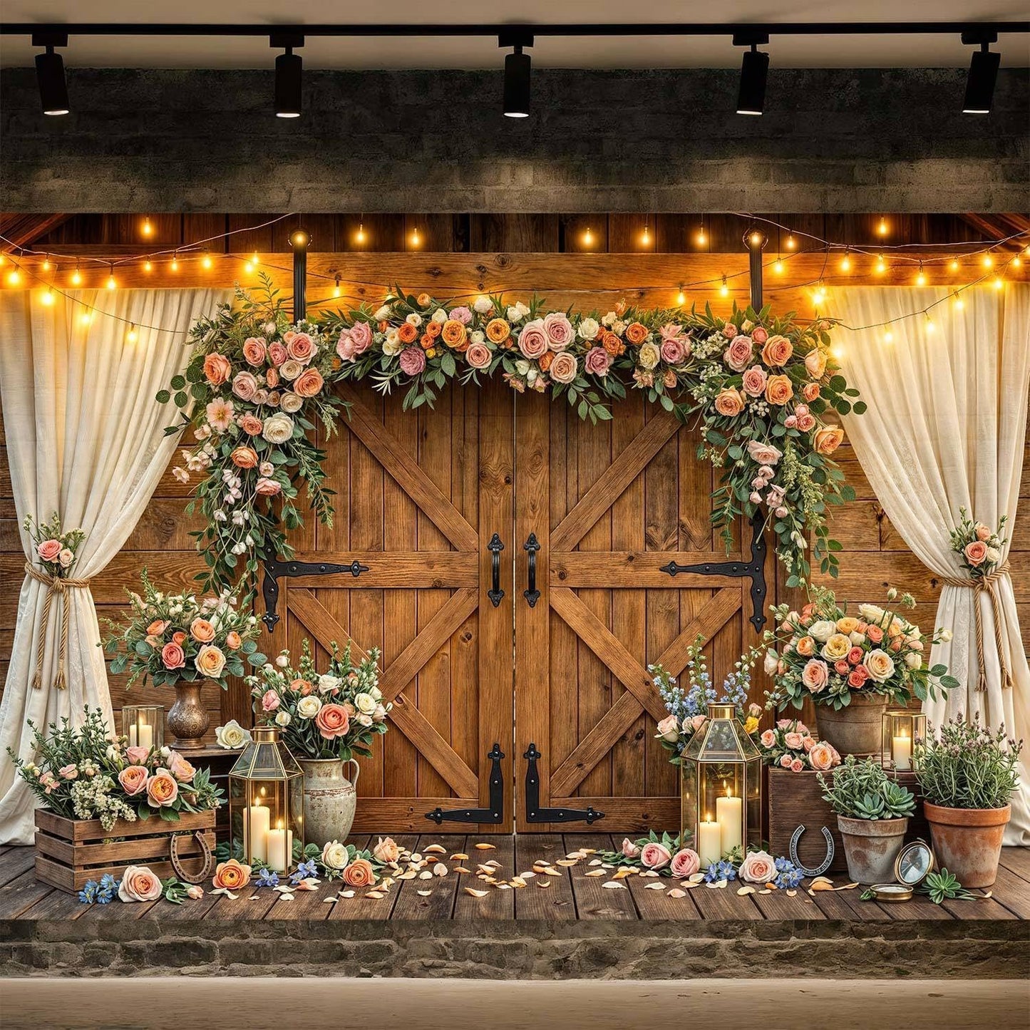 10x8ft Country Wedding Photography Backdrop Rustic Barn Door Photography Backdrop Farmhouse Pink Flower Cabin Wooden Birthday Baby Shower Wedding Bridal Party Banner Photo Booth Props Background