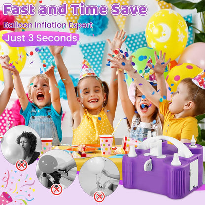 4-in-1 Electric Balloon Pump for All Balloons,Portable Dual Nozzle 600W Air Pump for Balloons,High Power Balloon Blower for Latex Foil 260q Mylar Balloon,Inflation Pool Float and Sports Balls