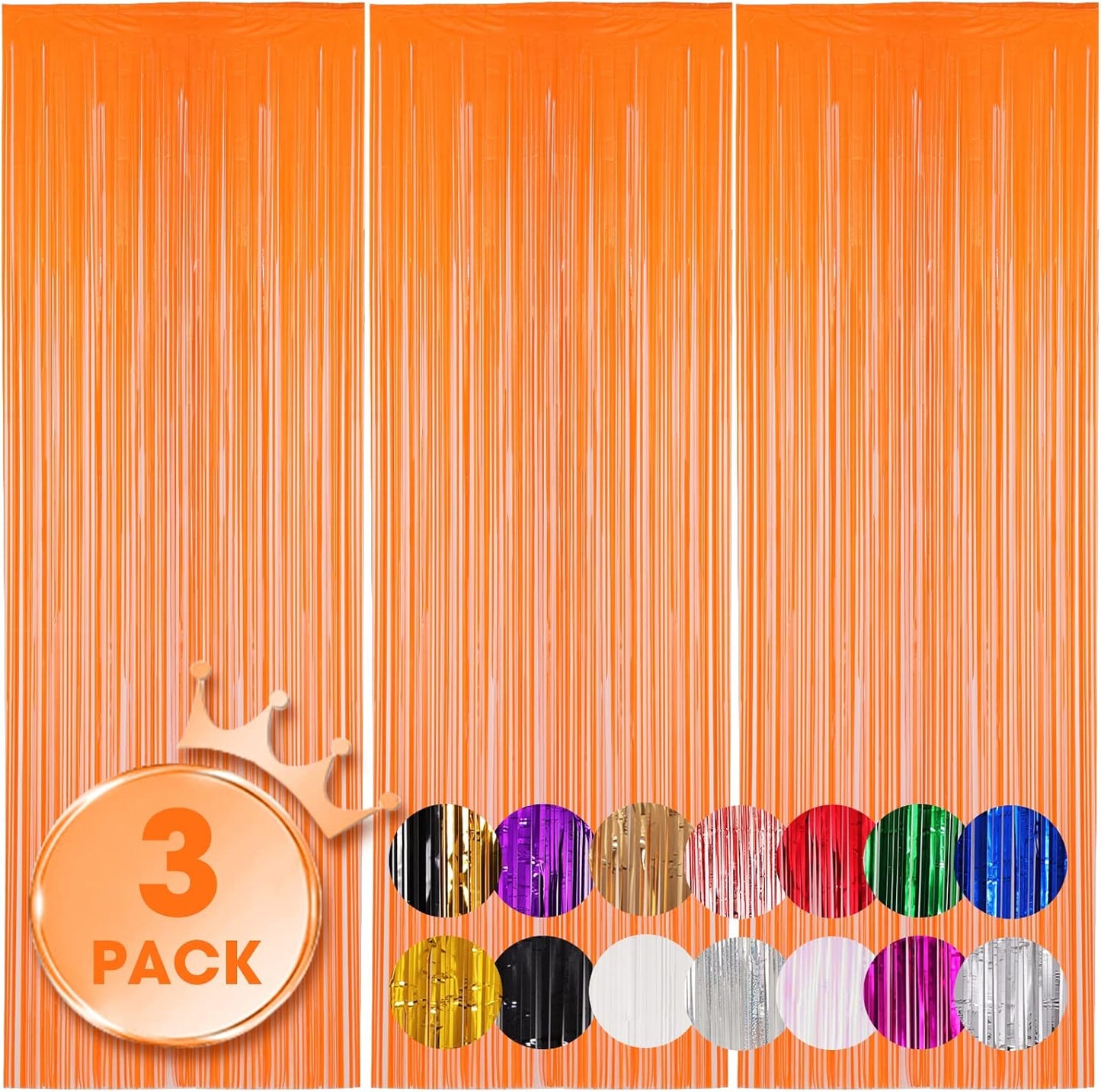 Voircoloria 3 Pack 3.3x8.2 Feet Gold Foil Fringe Backdrop Curtains, Tinsel Streamers, Fringe Backdrop for 2025 New Years Eve, Graduation, Birthday, Baby Shower, Gender Reveal, Disco Party - Colors B