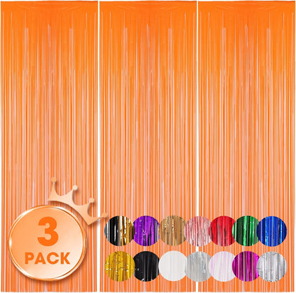 Voircoloria 3 Pack 3.3x8.2 Feet Gold Foil Fringe Backdrop Curtains, Tinsel Streamers, Fringe Backdrop for 2025 New Years Eve, Graduation, Birthday, Baby Shower, Gender Reveal, Disco Party - Colors B