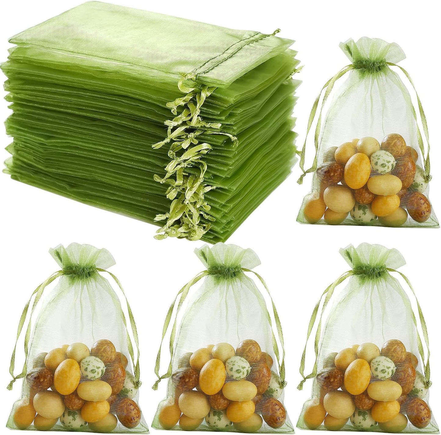 Hopttreely 100PCS Premium Sheer Organza Bags, White Wedding Favor Bags with Drawstring, 4x4.72 Jewelry Gift Bags for Party, Jewelry, Christmas, Mother's Day, Festival, Bathroom Soaps, Makeup Organza Favor Bags