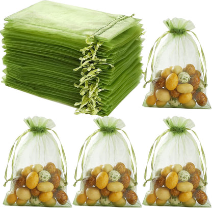 Hopttreely 100PCS Premium Sheer Organza Bags, White Wedding Favor Bags with Drawstring, 4x4.72 Jewelry Gift Bags for Party, Jewelry, Christmas, Mother's Day, Festival, Bathroom Soaps, Makeup Organza Favor Bags