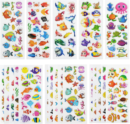 24 Sheets(500+) 3D Puffy Stickers for Toddlers Kids, Bulk Preschool Sticker Sheets for Reward, Craft, Scrapbooking Including Animal, Fruits, Dinosaurs, Fish and More