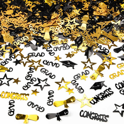 Gold and Black Graduation Confetti 2026, 1000 Pcs Congrats Grad Confetti Class of 2026 Party Table Centerpiece for 2026 Graduation Party Decorations