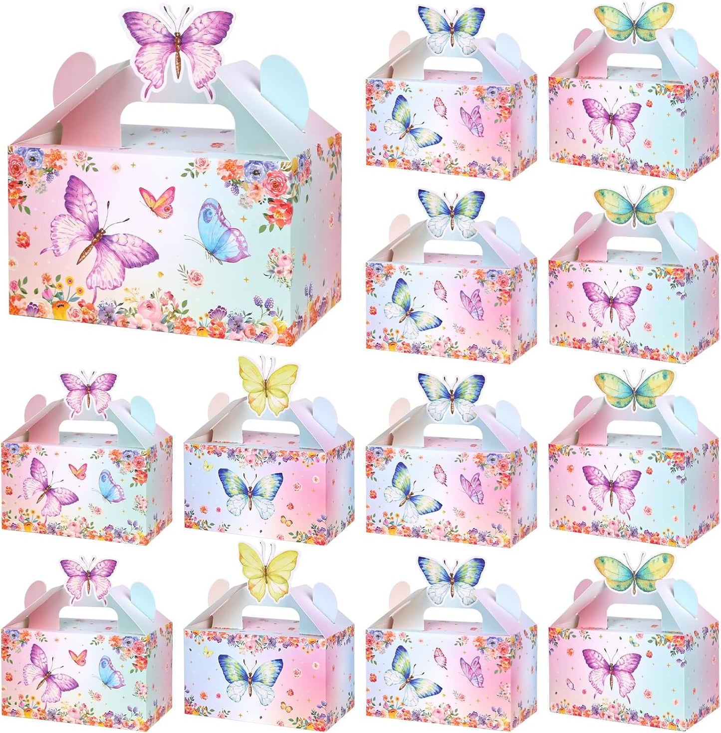 VGOODALL 12PCS Butterfly Party Favor Boxes, Goodie Gable Treat Box Paper Candy Containers for Birthday Baby Shower Wedding Party