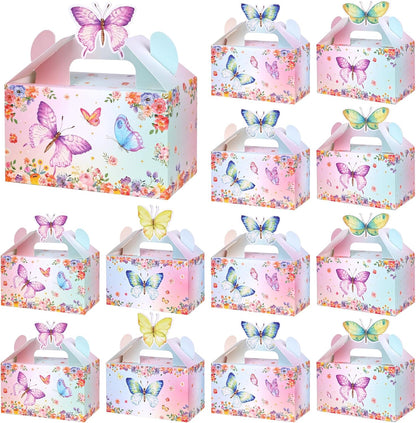 VGOODALL 12PCS Butterfly Party Favor Boxes, Goodie Gable Treat Box Paper Candy Containers for Birthday Baby Shower Wedding Party