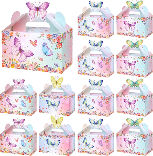 VGOODALL 12PCS Butterfly Party Favor Boxes, Goodie Gable Treat Box Paper Candy Containers for Birthday Baby Shower Wedding Party