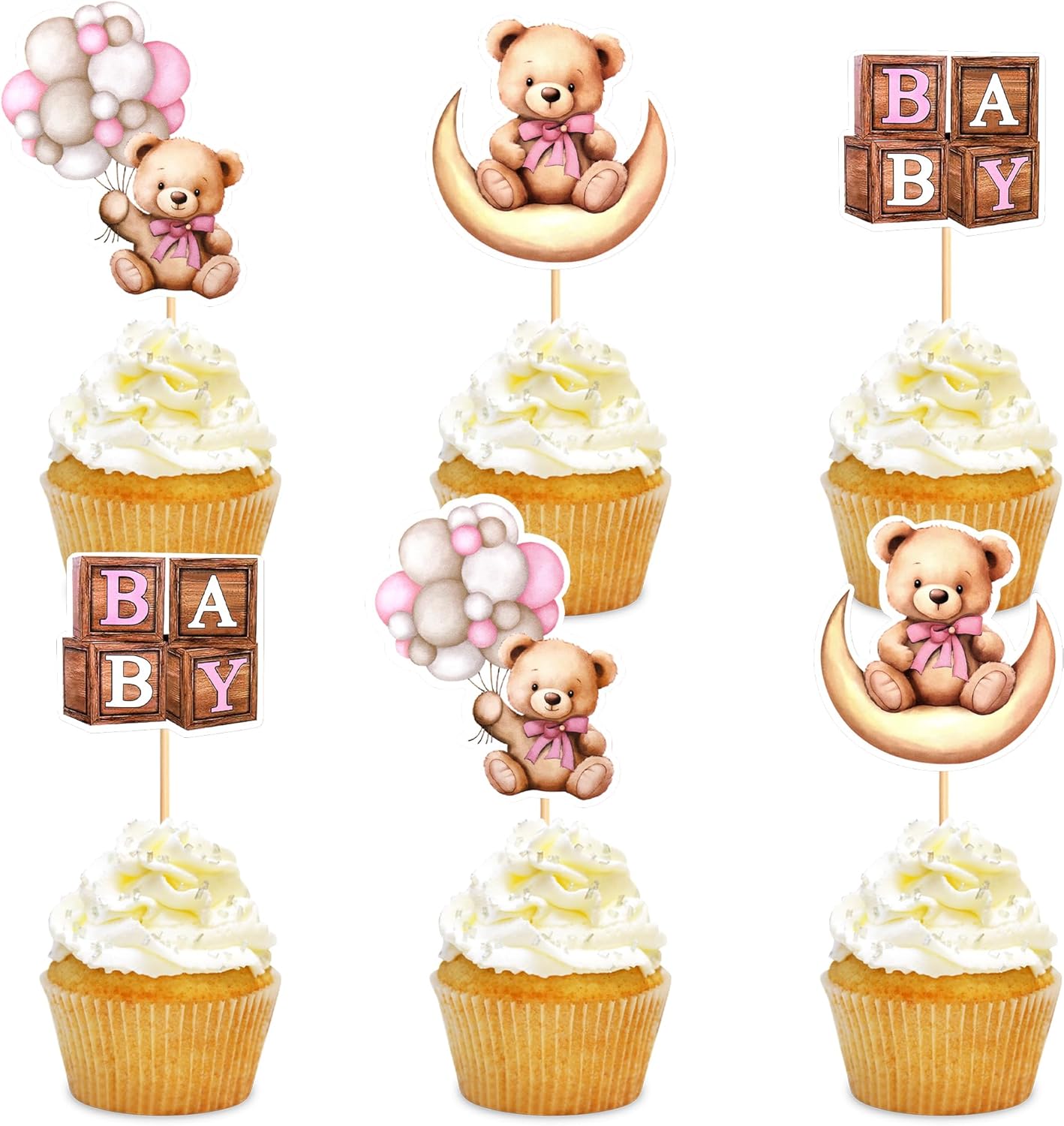 36Pcs Blue Baby Bear Cupcake Toppers Balloon Teddy Bears Cupcake Picks for Blue Baby Shower Gender Reveal Boys Bearly Birthday Cupcake Decorations We Can Bearly Wait Party Decorations Supplies