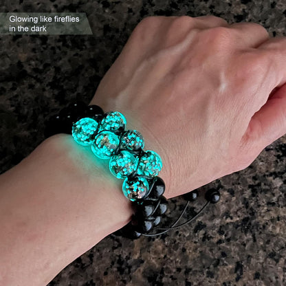 ARTSY Crafts Glow in The Dark Firefly Beads Bracelets, 7 Chakras Crystal Mermaid Glass Beaded Bracelets for Anti Anxeity Healing Energy Money Wealth Abundance Stackable Bangle Wristband
