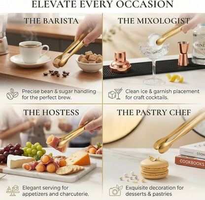 6 PCS Gold Mini Serving Tongs, 4.25 Inch 304 Stainless Steel Appetizer Tongs for Charcuterie Board Accessories, Tea Party, Coffee Bar, Desserts & Buffet, Dishwasher Safe