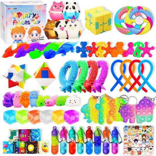 124 Pcs Party Favors for Kids, Fidget Toys Bulk, Birthday Gifts Toys, Stocking Stuffers, Prize Treasure Box Toys for Classroom, Goodie Bags Stuffers, Pinata Filler, Carnival Prizes for Boys Girls 4-10