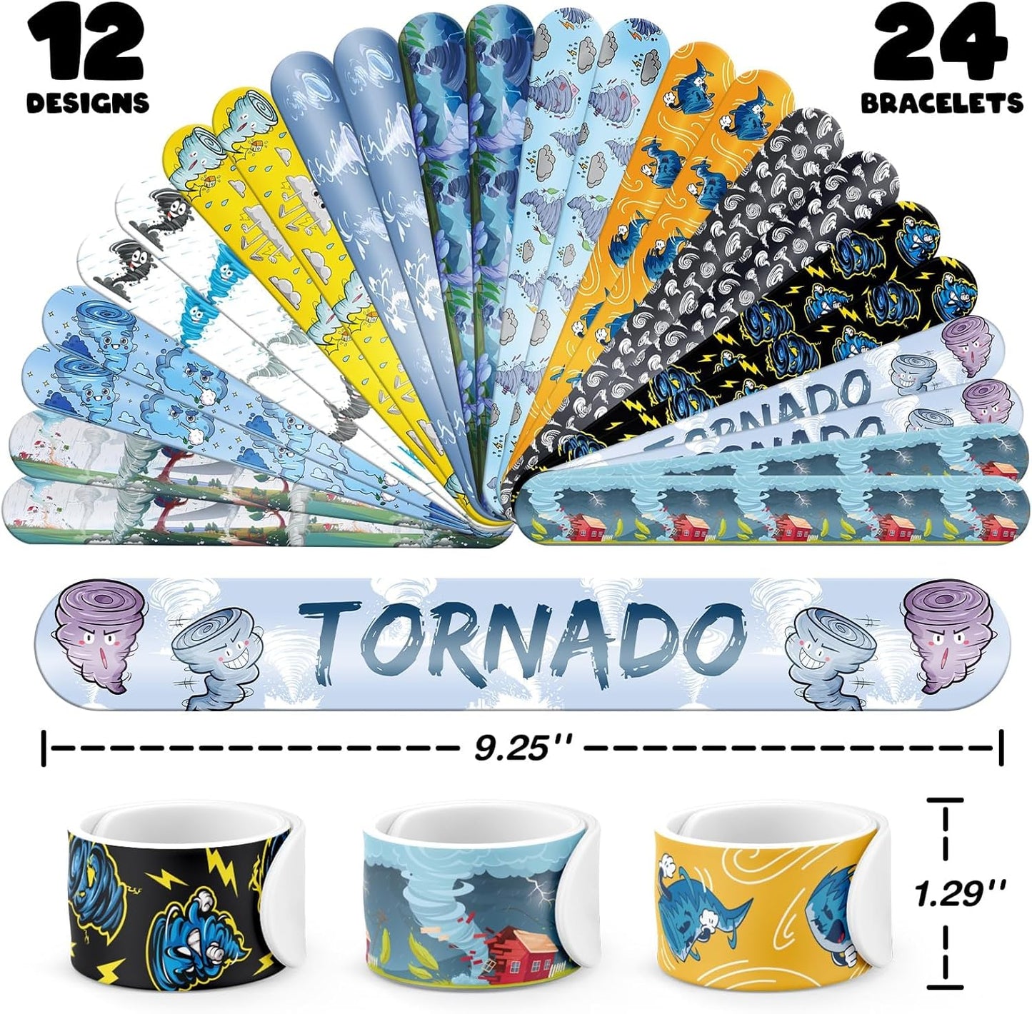 60 PCS Tornado Party Favors Set - 36 Temporary Tattoos Sticker & 24 Slap Bracelets for Kids, Perfect for Birthday Parties, Classroom Rewards and Gifts