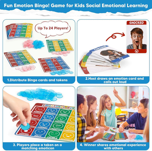 Garybank Emotion Bingo Games for Kids, w/ 56 Feelings & 48 Bingo Cards, Social Emotional Learning Activities for Kids, Speech Therapy Materials for Therapists, School Counselors Office Must Haves