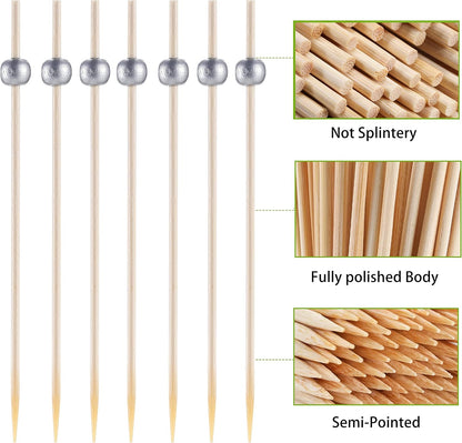 200 Pcs Cocktail Picks, 4.7 Inch Toothpicks for Appetizers, Bamboo Cocktail Sticks Skewers for Drinks, Desserts, Charcuterie, Wedding Party Fancy Toothpicks, Gold Pearl Mini Food Picks Decorative