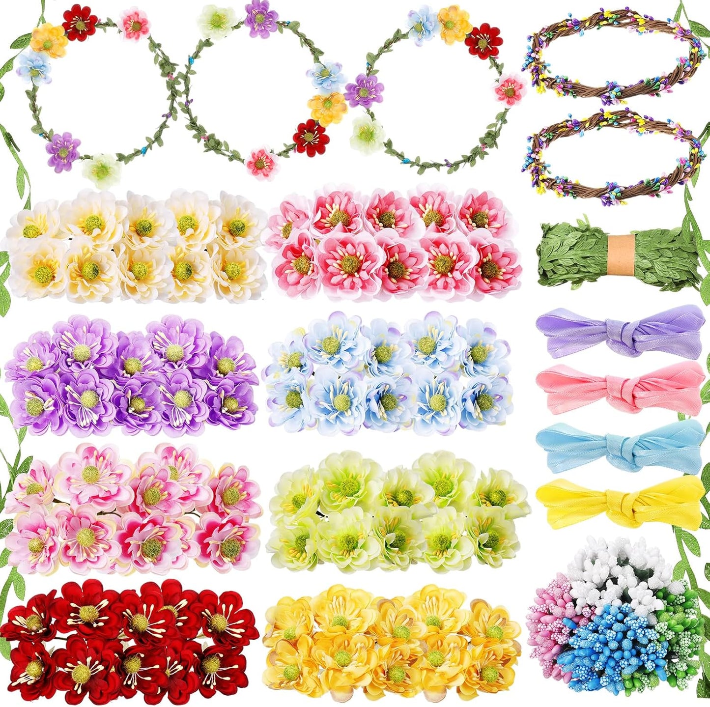 Zeyune 20 Sets Spring Tea Party Favor Flower Crowns Making Kit, Make Your Own Flower Crown Wreath Garland Headbands Craft Kit Handmade DIY Fairy Floral Hair Accessories Gift for Women(Daisy)