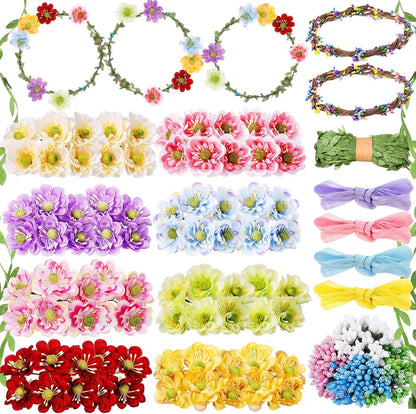 Zeyune 20 Sets Spring Tea Party Favor Flower Crowns Making Kit, Make Your Own Flower Crown Wreath Garland Headbands Craft Kit Handmade DIY Fairy Floral Hair Accessories Gift for Women(Daisy)
