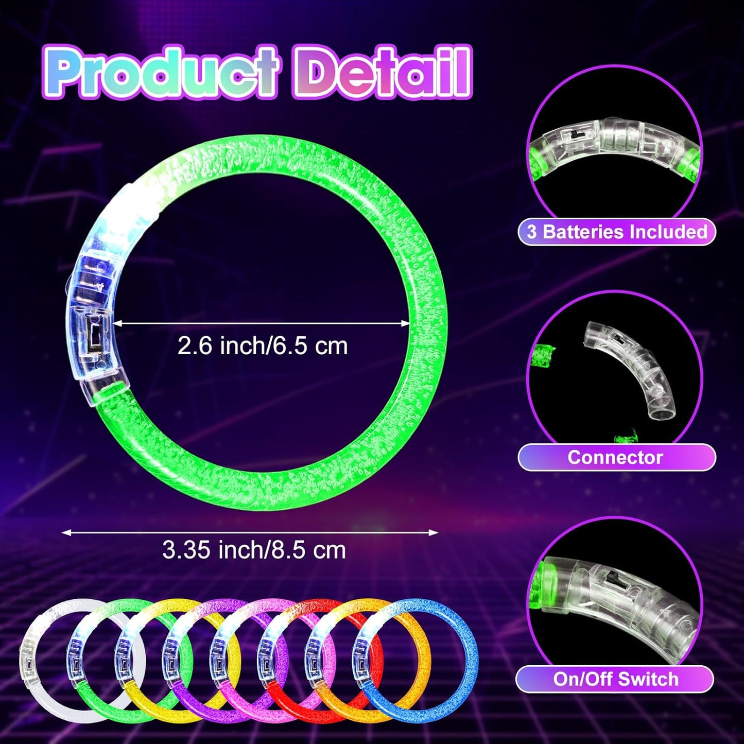 Honoson 96 Pack Glow in the Dark Party Supplies, Light up Glasses LED Bracelets, Neon Favor Flashing Bulk Gift for Adult (Vibrant Color)