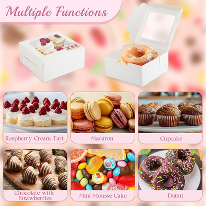 OAMCEG 50 PCS Cupcake Boxes with Window, 6x6x3 Inch Cookie Boxes, Bakery Treat Boxes for Pastry, Dessert, Chocolate Strawberries, Cupcake Containers, Gift Giving with Stickers & Twine （Brown）