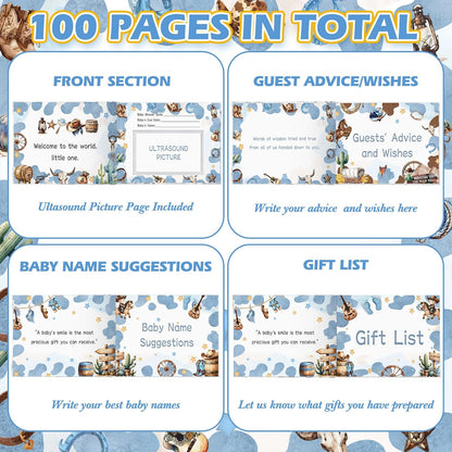 Fuyoooo 27 Pcs Safari Animal Baby Shower Guest Book Set Baby Shower Sign in Guest Floral Book Place Table Cards with Gold Pen Adhesive Photo Corner for Birthday Party