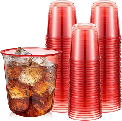 Ziliny 50 Pcs Disposable Stemless Glasses 12oz Crystal Plastic Wine Glasses Clear Classic Pet Cup for Meeting Weddings Birthdays Cocktail Christmas Party Supplies (Pink)