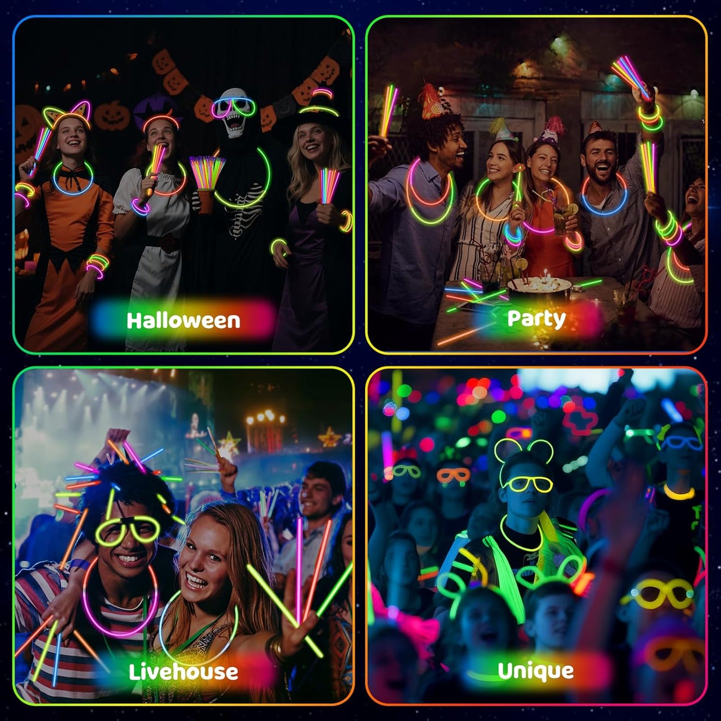Mega-L Glow Sticks Party Supplies, Glow in the Dark Party Favors, 100 Pcs 8" Ultra Bright Glow Necklaces and Glow Bracelets with Connectors for Neon New Years Eve Party, Glow Party Decorations